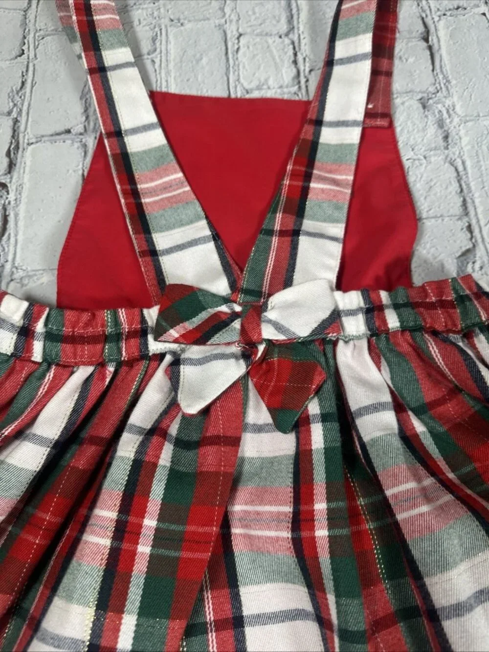 Tommy Bahama Pinafore Jumper Dress Girls Size 7 Plaid Christmas Holiday